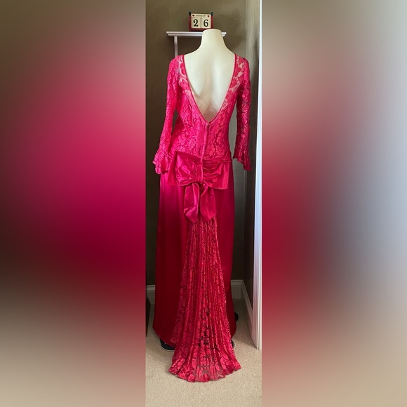 J.C. Penney Vintage 80s Pink Lace Satin Party Prom Dress size 11/12 - Picture 4 of 16